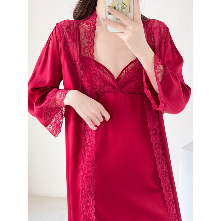 Dame Elegant Nattøj med Spidsedekoration og Kimono-Ærmer Stilla