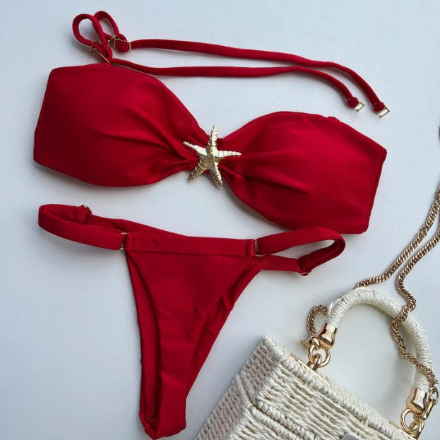 Dame bandeau-bikini med dekorativt stjerne-element og justerbare stropper Stilla