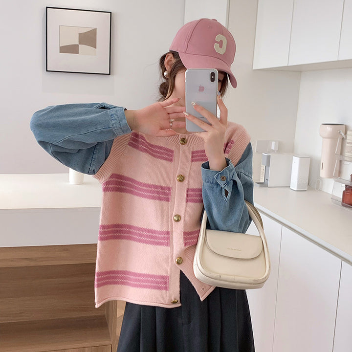 Damer Komfortabel Cardigan med Moderne Striber og Mode Knap Lukning Stilla