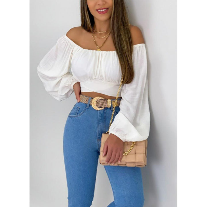 Dame off-shoulder bluse med blødt drapering Stilla