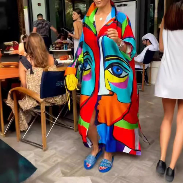 Kvinders Plus Size Strandfrakke med Farverigt Grafisk Print Stilla