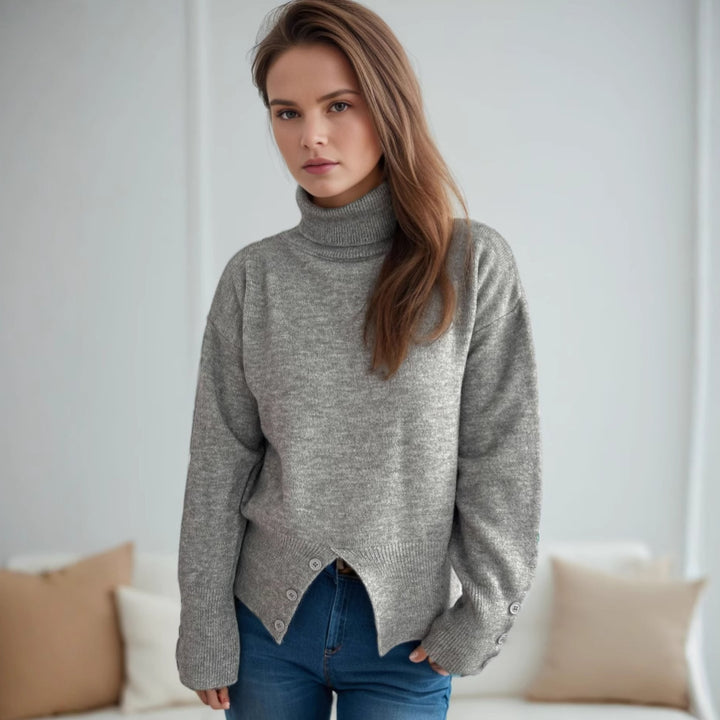 Kvinders hyggelige turtleneck sweater med knapdetaljer Stilla