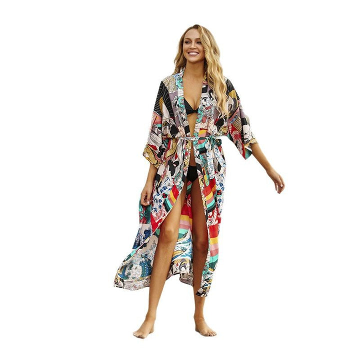 Dame Strandkimono med elegant mønster og sidelidsStilla