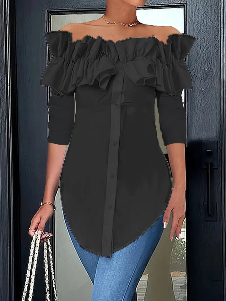 Damebluse med voluminøse flæsedetaljer Stilla