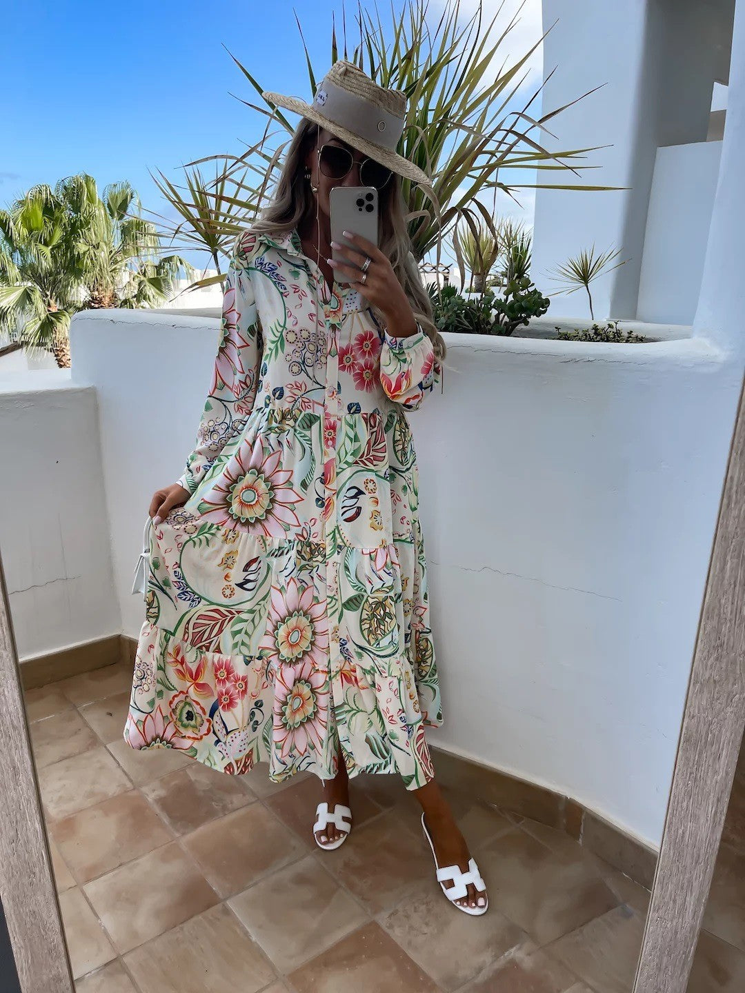 Dame Midi-kjole med blomstret design Stilla