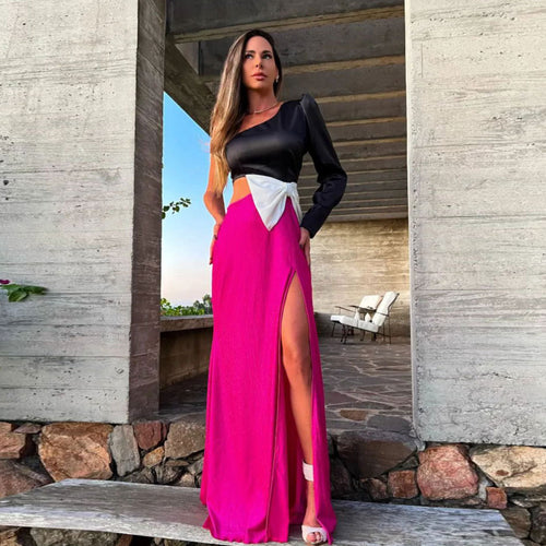 Dame Crop-Top med lang bluse og høj slids Stilla