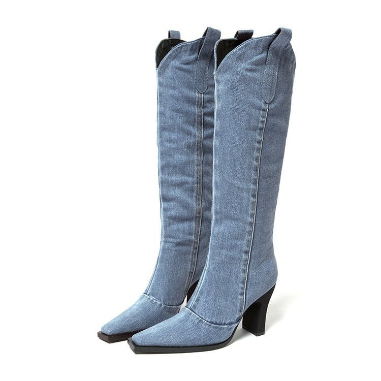 Dame High-Style Jeansstøvler med firkantet hæl og moderne pasform Stilla