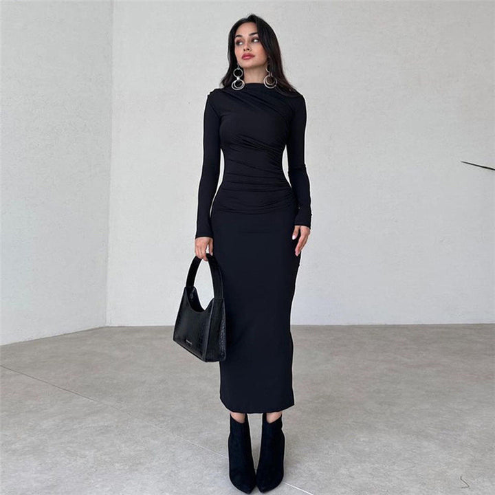 Dame elegant Langærmet Midi-Kjole med raffineret drapering Stilla