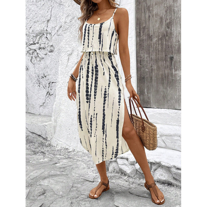 Femme Tribal Print Maxi Kjole med justerbare stropper Stilla