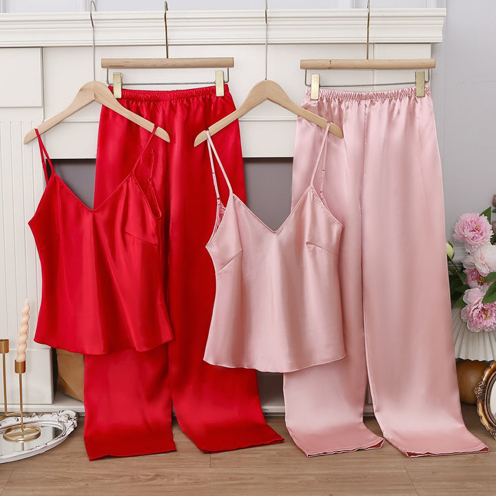 Dame Satin Pyjamasæt med Spids Detaljer Stilla