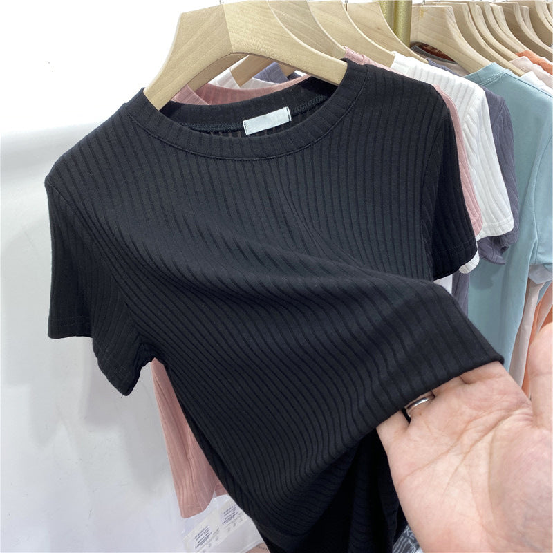 Femme Textureret Rib Korte Ærme Top Stilla