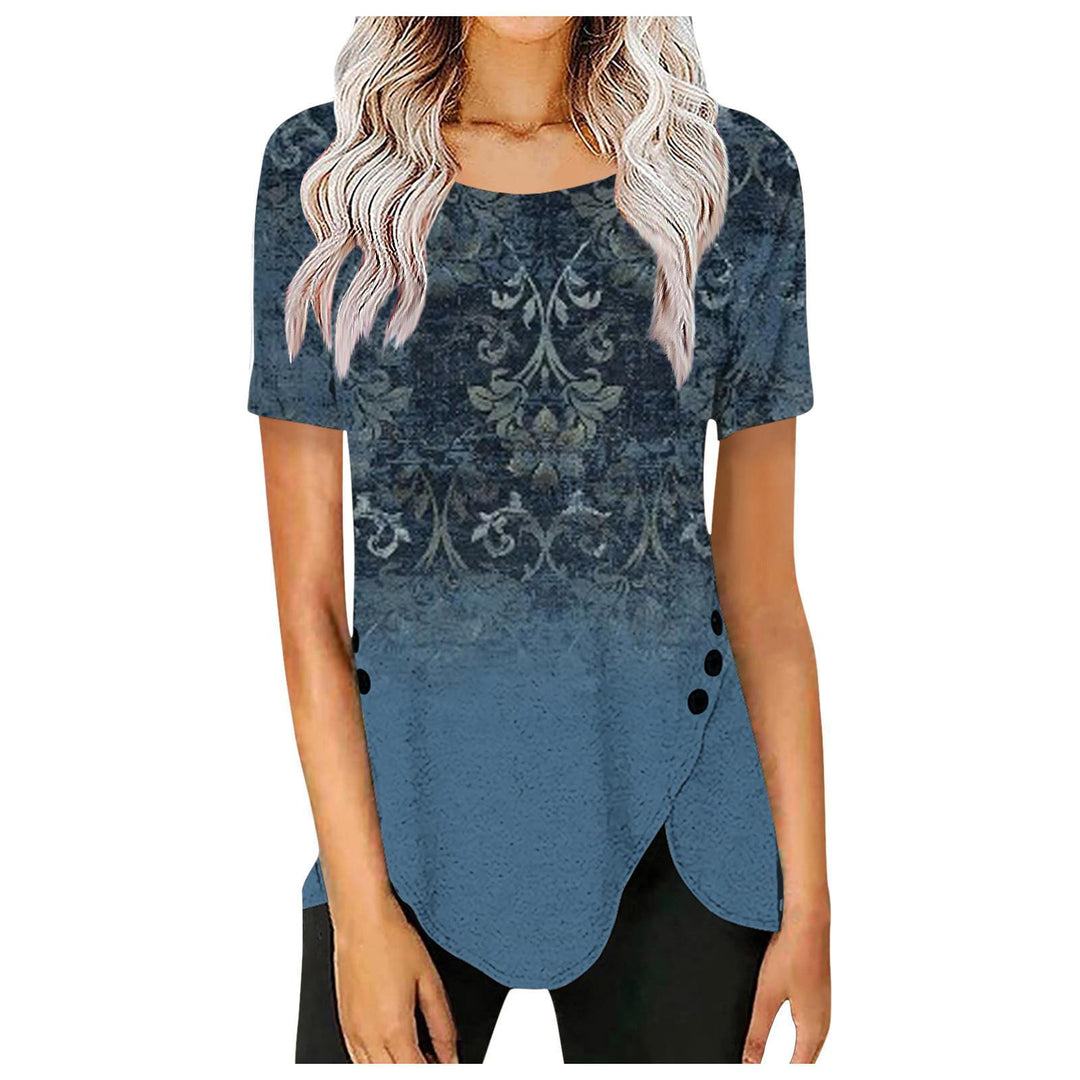 Dame bluseskjorte med floralt design og asymmetrisk kant Stilla