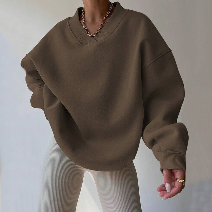Kvindernes oversized sweatshirt med V-hals og brede ærmer Skovae