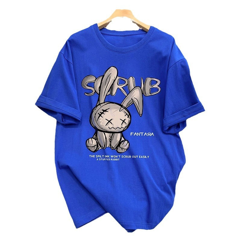 Dame T-shirt med kreativt kaninmotiv og afslappet skrift Stilla