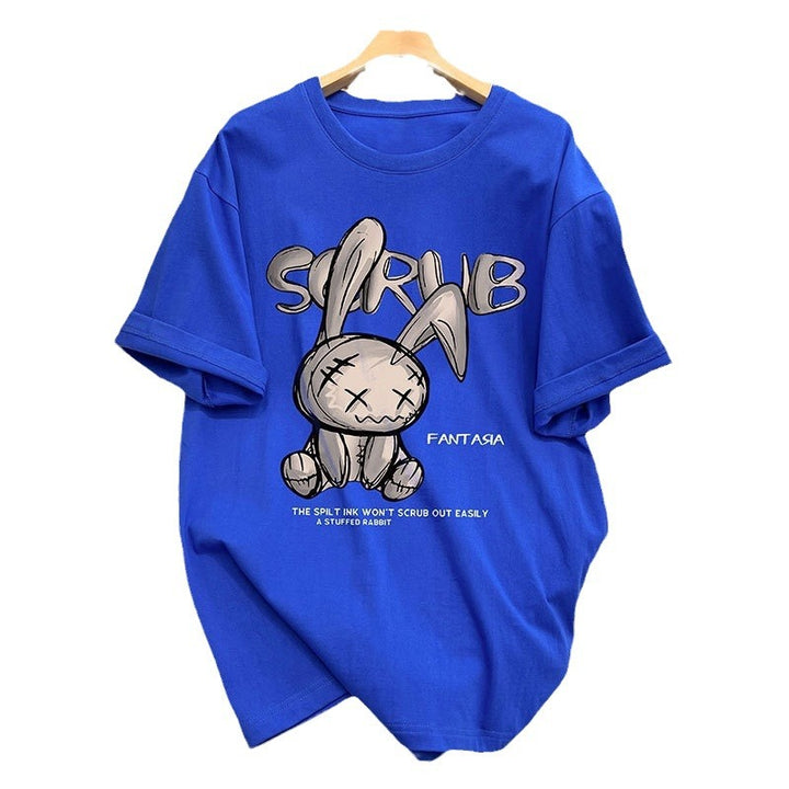 Dame T-shirt med kreativt kaninmotiv og afslappet skrift Stilla