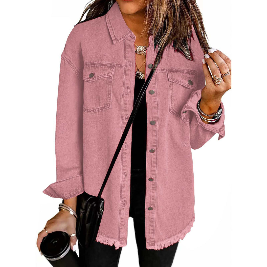 Dame Denim Skjortejakke i afslappet Oversized-stil med frynser Stilla
