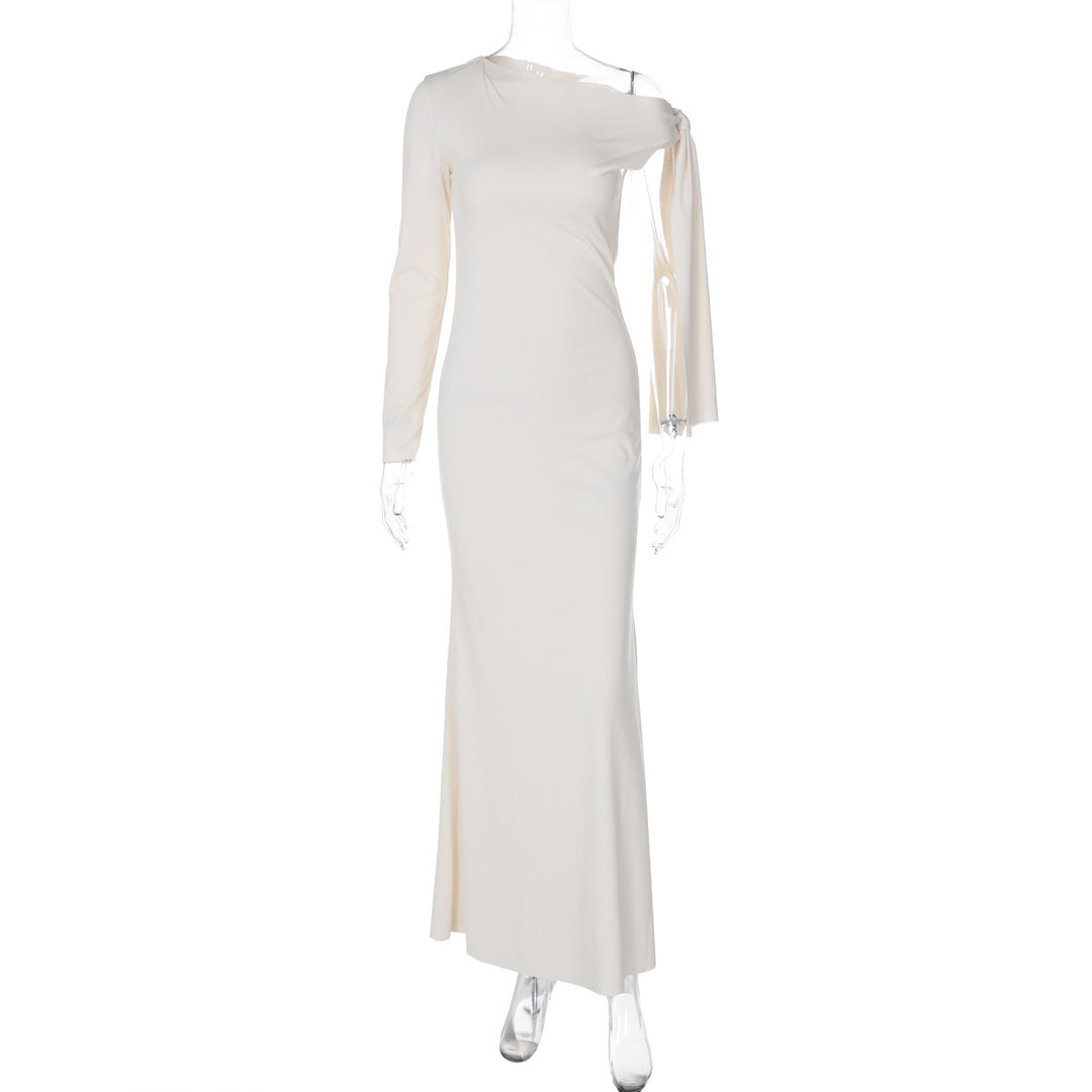 Dame Elegant Maxikjole med asymmetrisk skæring og lange ærmer Stilla