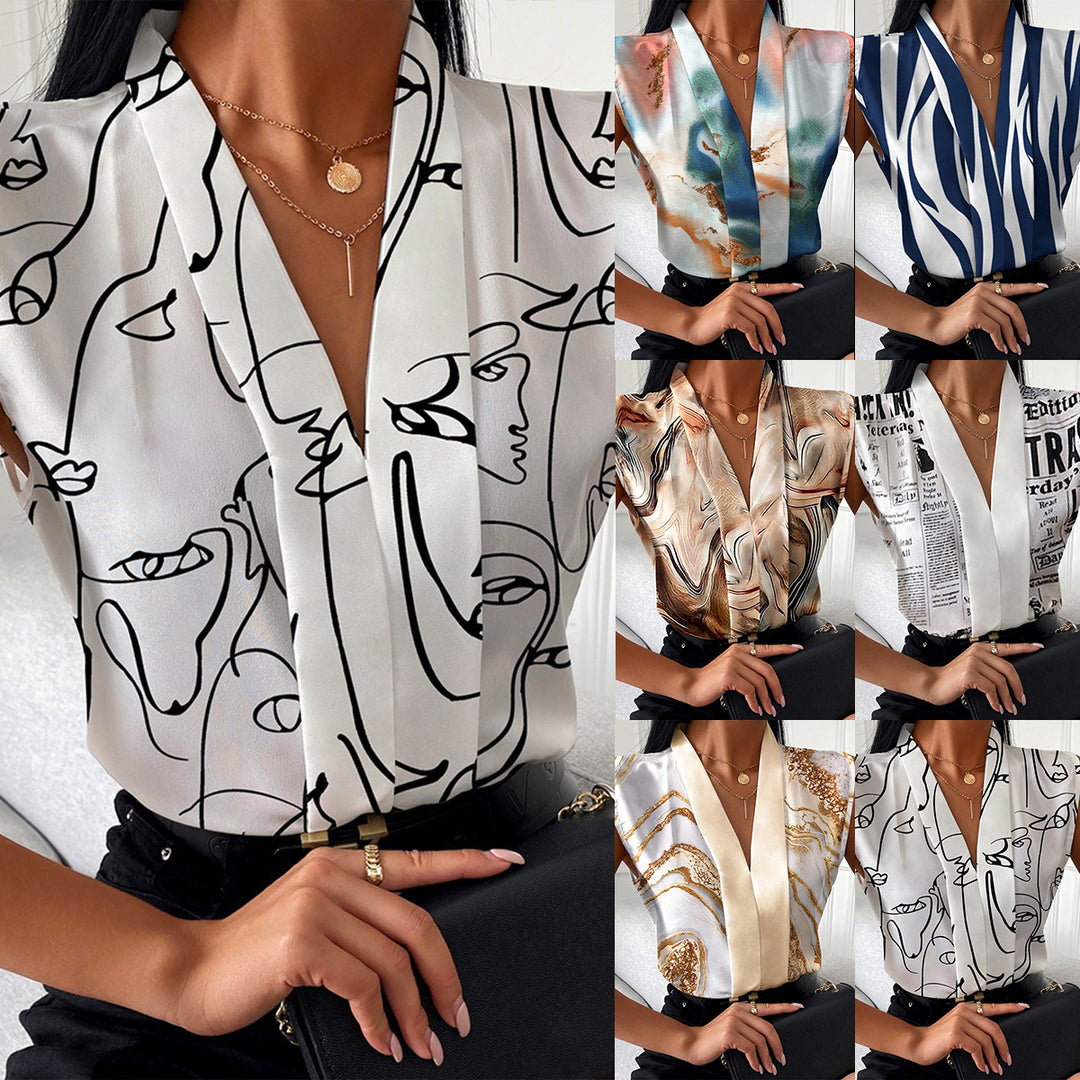 Dame silke bluse med abstrakt print Stilla