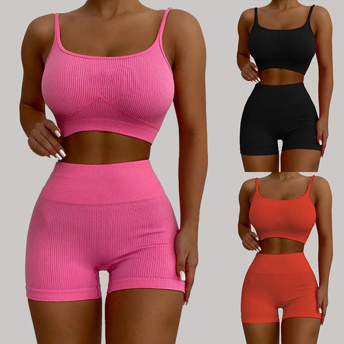 Damer Sportsligt Ribbet Crop-Top og Hotpants Sæt Stilla