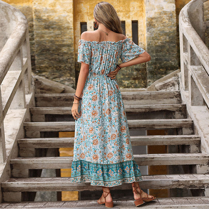 Dame Off-Shoulder Blomst Maxi Kjole med Flæsekant Stilla