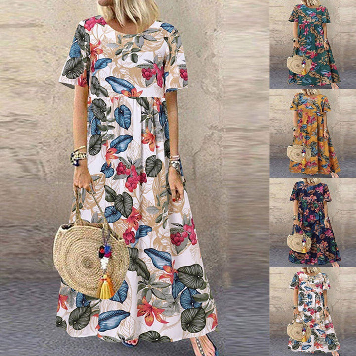 Stilla | Casual Kvinder Vintage Blomsterprint Løs Kort Ærme