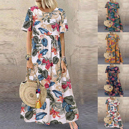Stilla | Casual Kvinder Vintage Blomsterprint Løs Kort Ærme