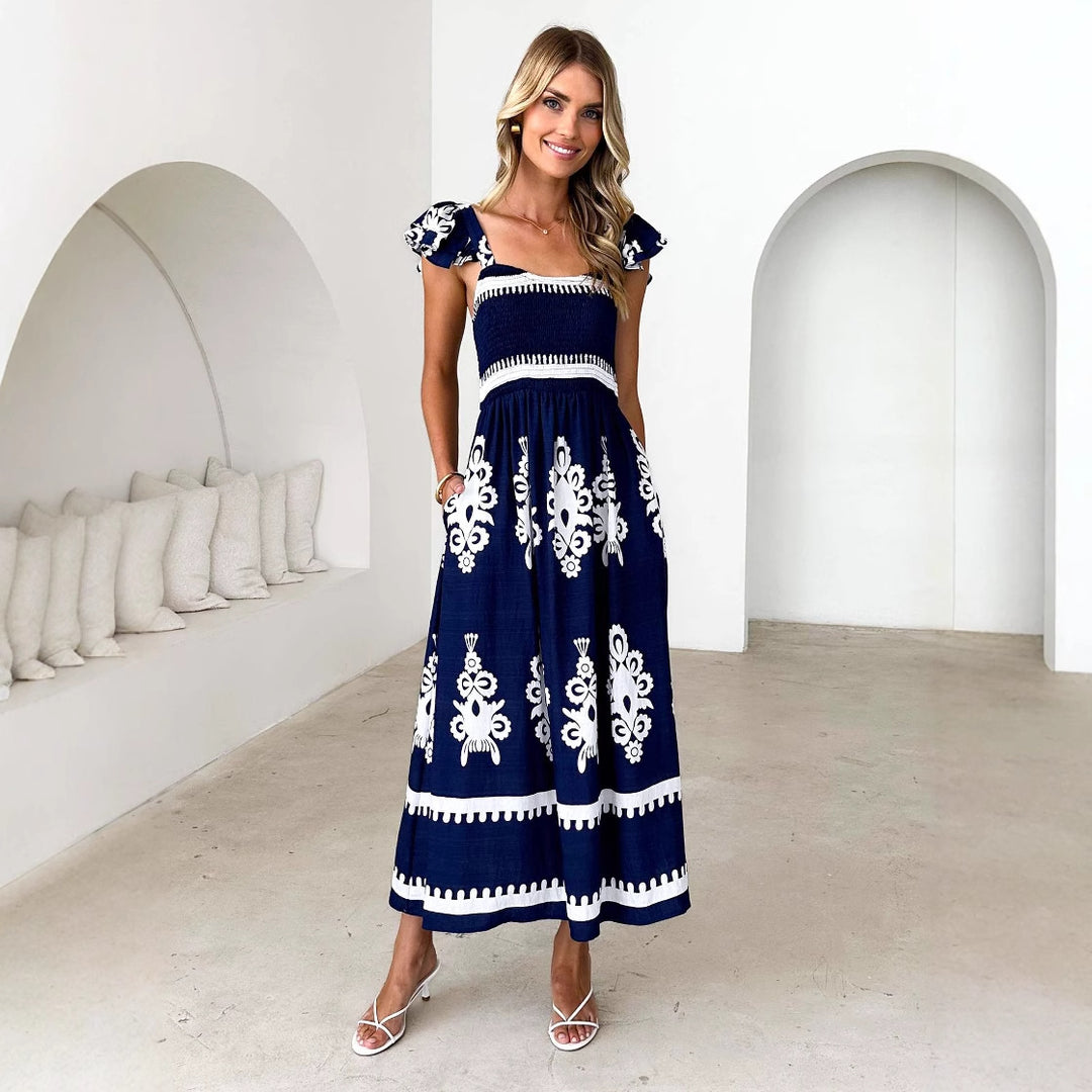 Kvindernes maxikjole med off-shoulder design og blomster mønstre Stilla