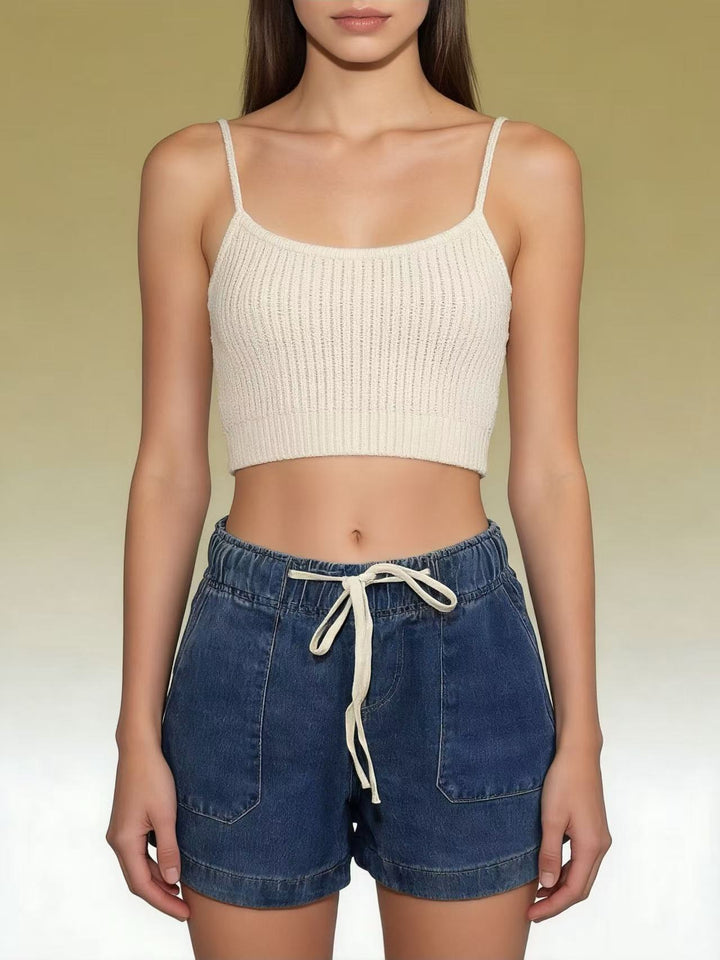 Dame Løse Denim-Shorts med elastisk Talje Skovae