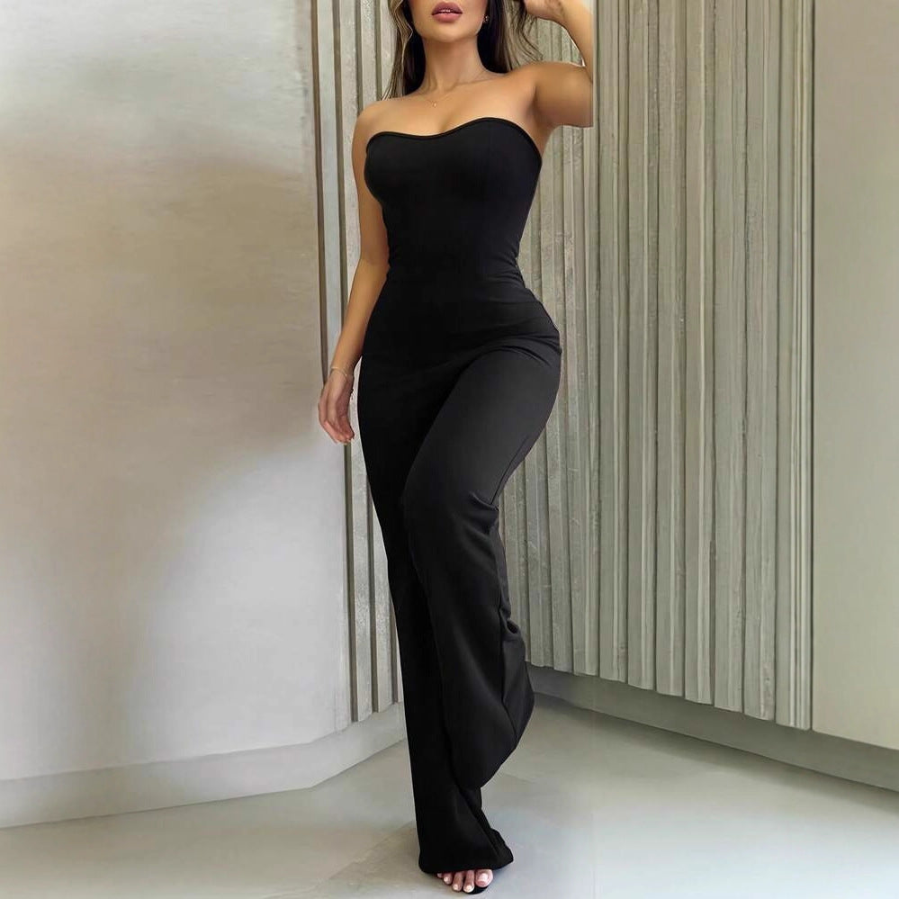 Damer Figursmigrerende Jumpsuit med elegant bandeau-udskæring og bredt ben Skovae