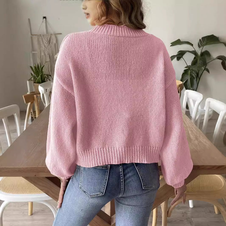 Dame Forkortet Strikcardigan med Florale Akcenter Stilla