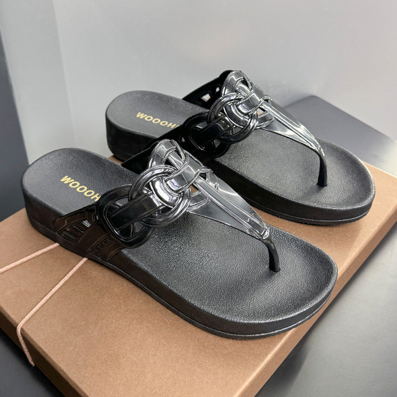 Dame Fashion Flip-Flops med snoet kæde dekoration Stilla