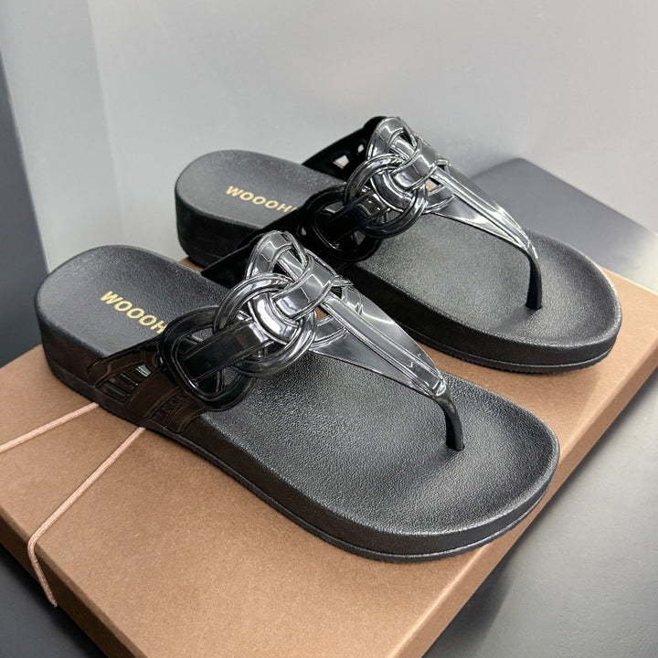 Dame Fashion Flip-Flops med snoet kæde dekoration Stilla