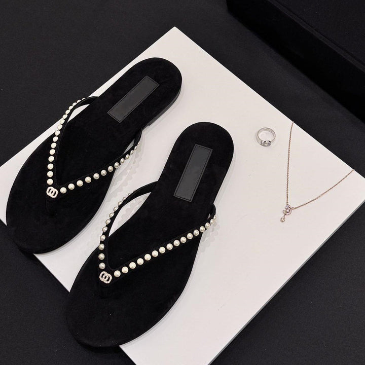Dame luksus ruskind flip flops med elegant dekoration Stilla