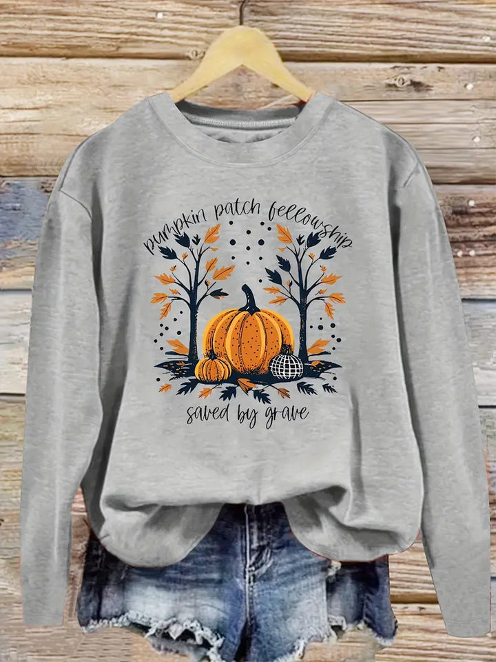 Dame sweatshirt med efterårs græskar design og afslappet pasform Stilla