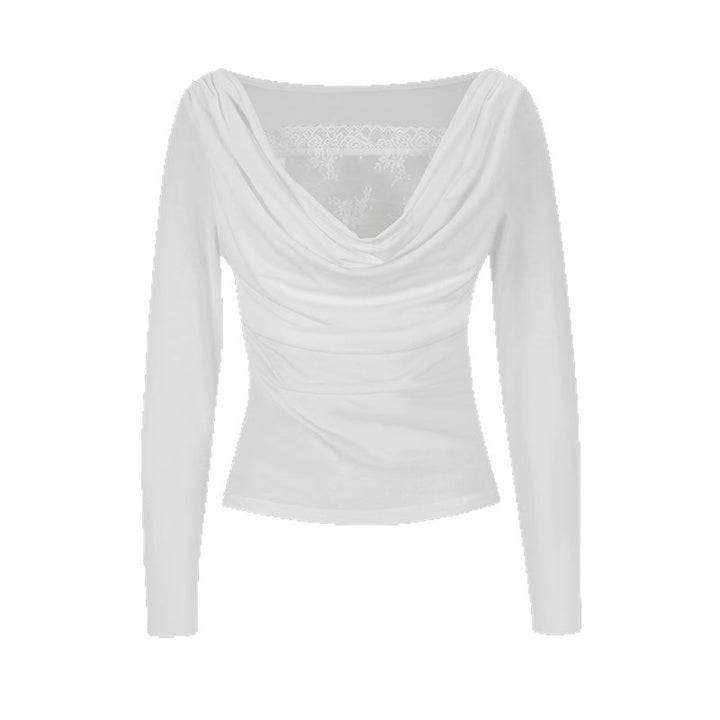 Dame Langærmet bluse med asymmetrisk udskæring og elegant drapering Skovae