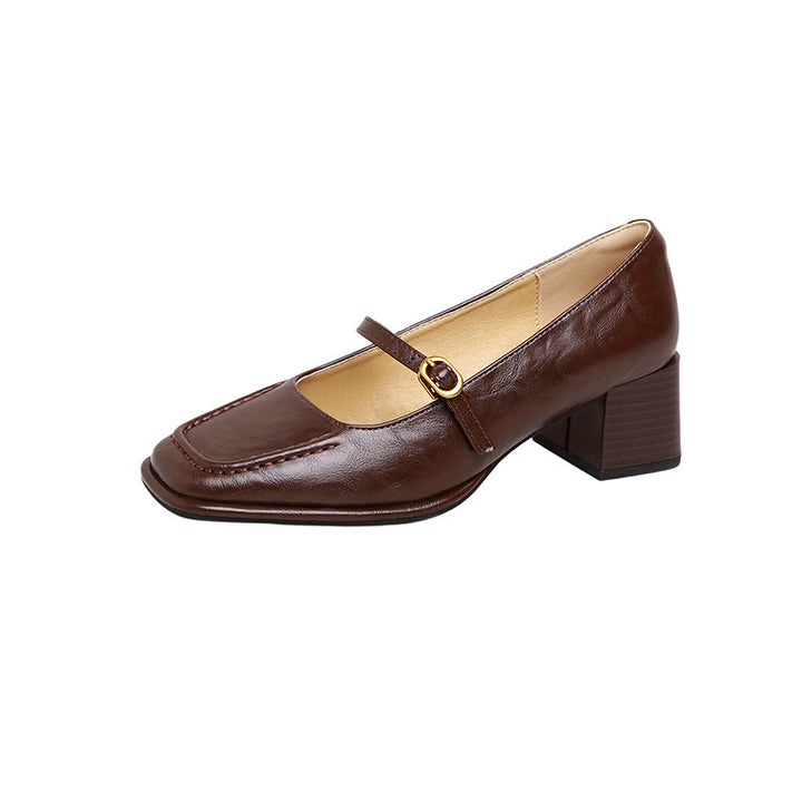 Damer Stilfulde Firkantede Tå Blokhæls Mary Jane Sko Stilla