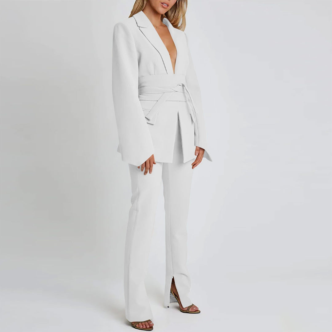 Stilla | Blazer Longline Skræddersyet Fit Selvbinder Talje Revers Lommer