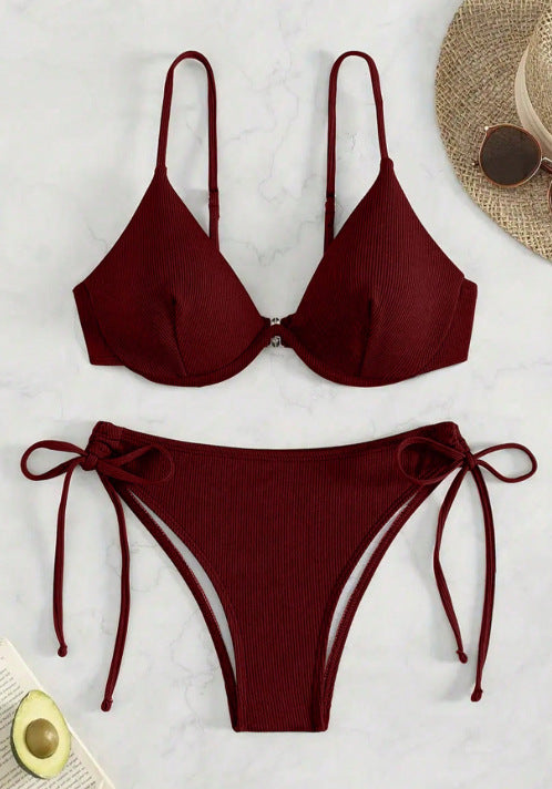Dame triangel-bikini med justerbare stropper og sidesnøring Skovae