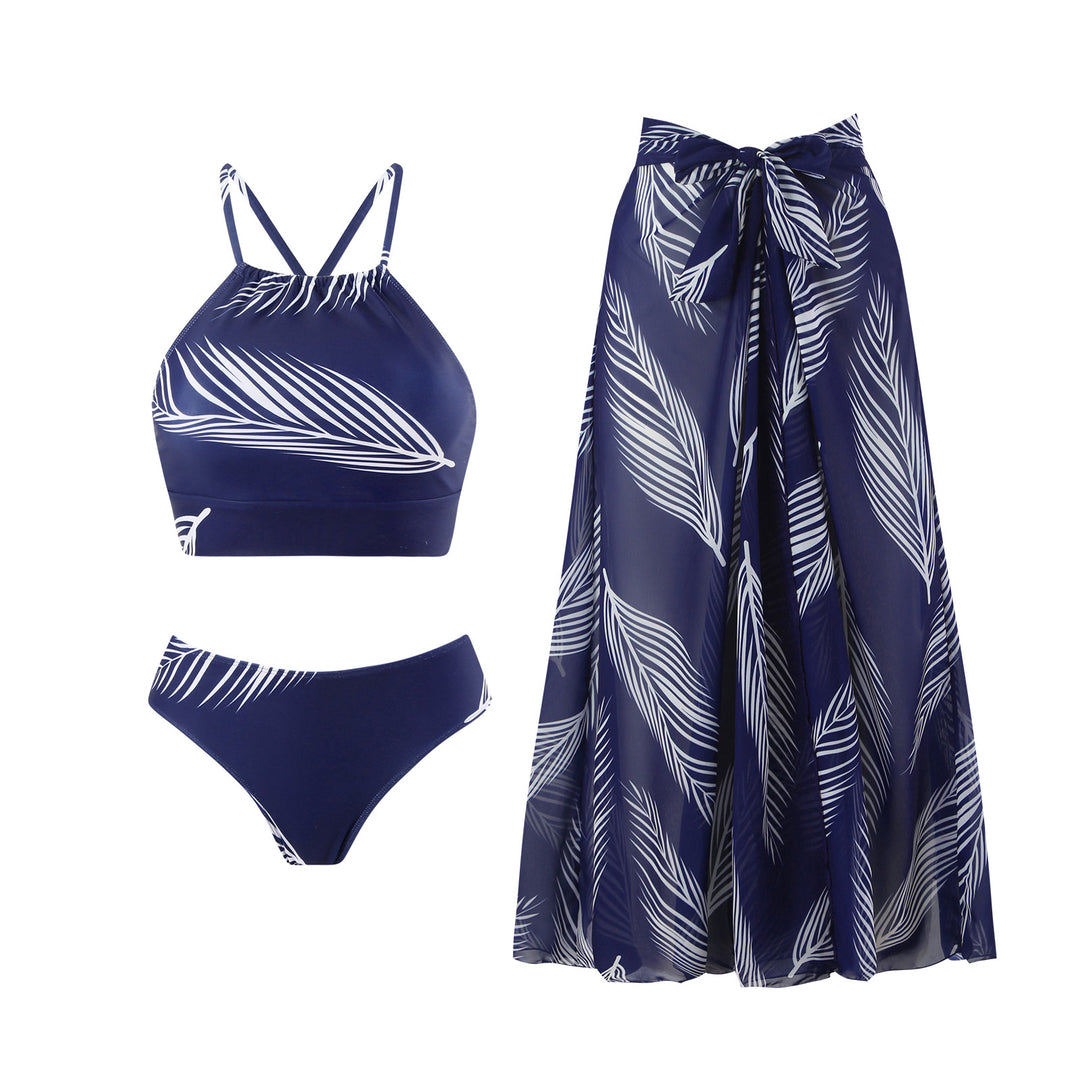 Dame bikinitop med elegant omslagsskjørt og moderne bladmotiv Stilla