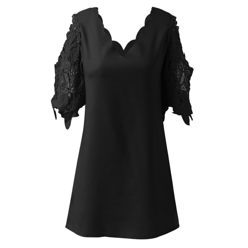 Damer elegant bluse med bølget kant og spids ærmer Stilla