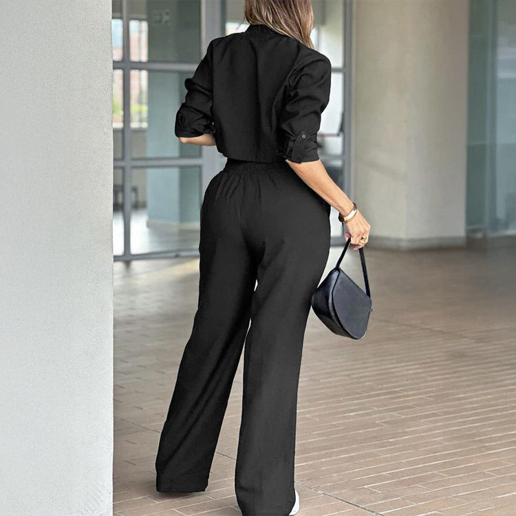 Dame Cropped Bluse med høj talje og bredt skårne bukser Stilla