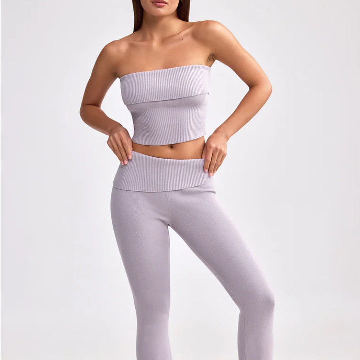 Dame Crop Top og Leggings Sæt med Ribstruktur Stilla