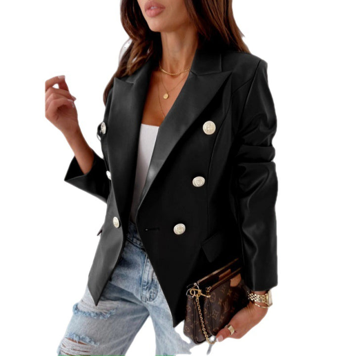 Damer Faux Læder Blazer Stilla