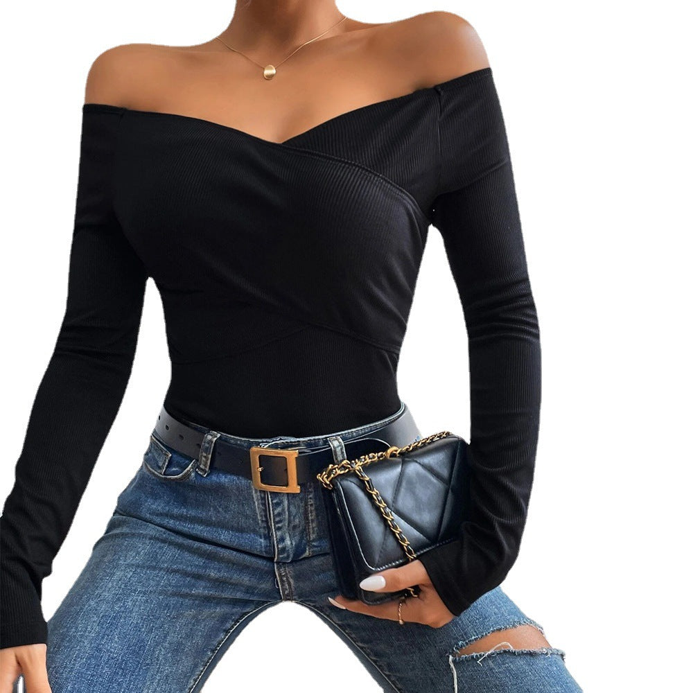Kvinder Off-Shoulder Bodysuit med Lange Ærmer og Elegant Indpakningsdesign Stilla
