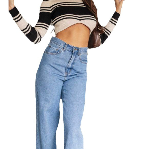 Dame udvidede jeans med høj talje og brede ben til en afslappet stil Skovae