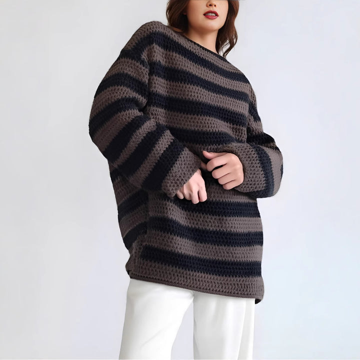 Kvinders strikket oversized sweater med bred stribemønster Stilla