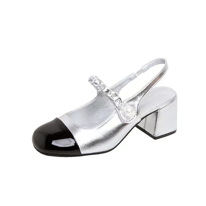 Dame Elegant Slingback Blokhæls Pumps med dekorativ kæde Detalje Stilla