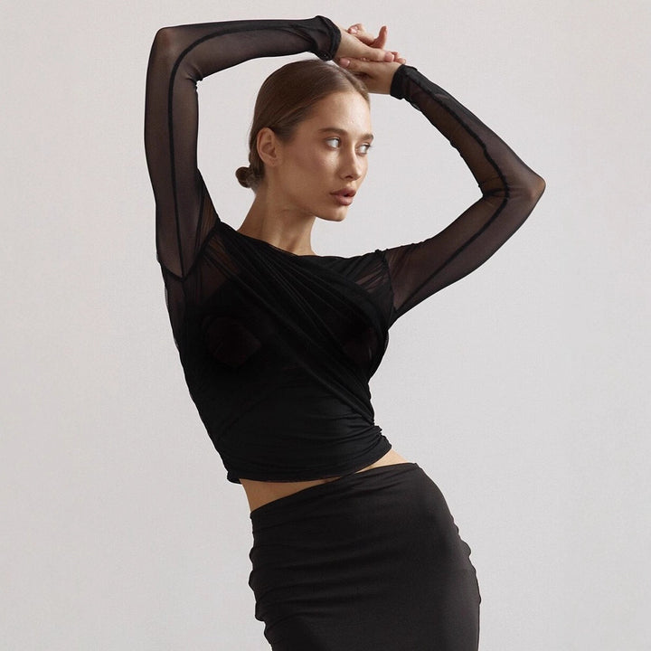 Dame Langeærmet-Crop-Top Skovae