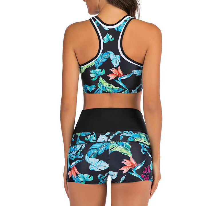 Dame Sport-Bikini-Sæt med blomstret Crop-Top og komfortable High-Waist-Shorts Stilla