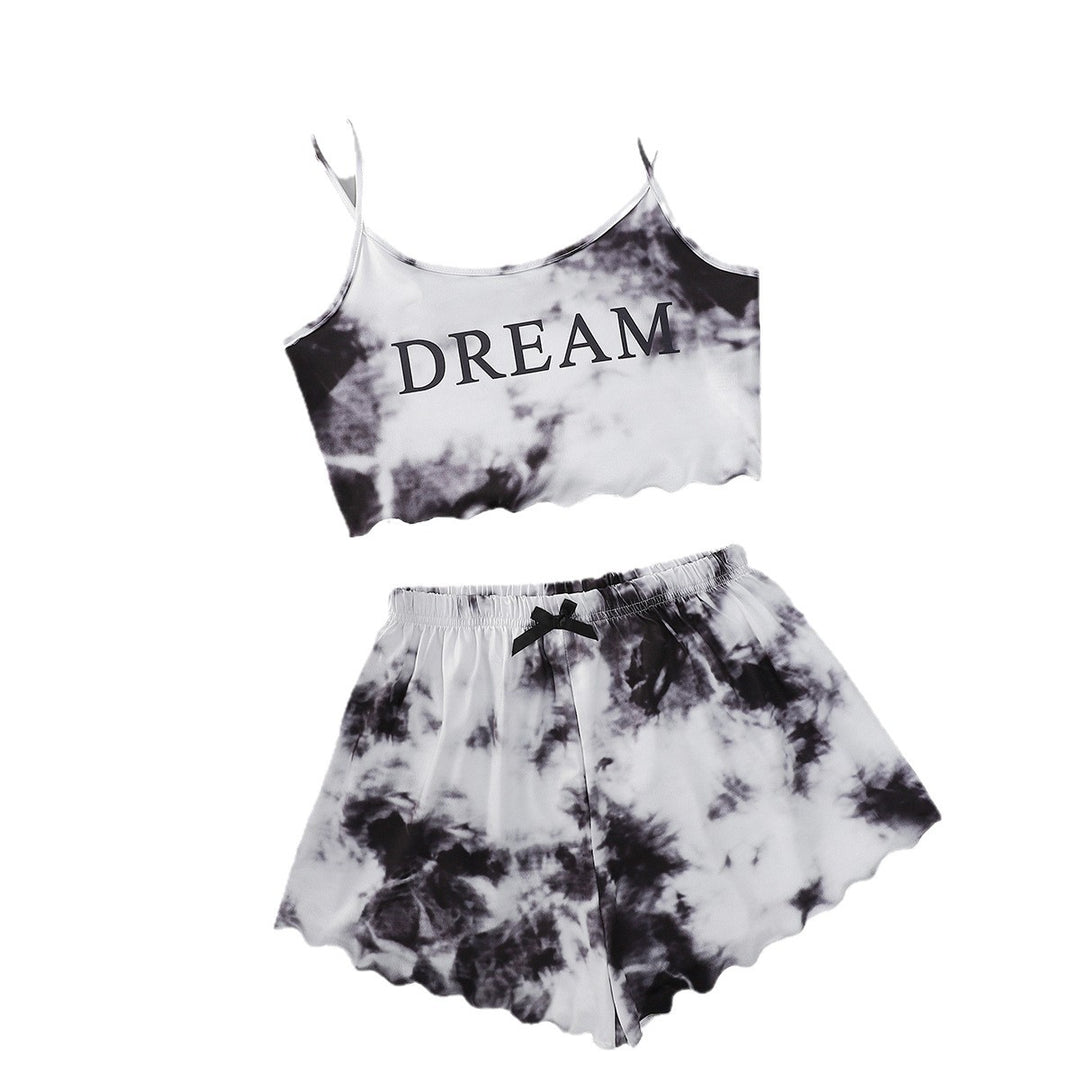 Dame fritids-crop-top og shorts-sæt med moderne tie-dye-mønster Stilla